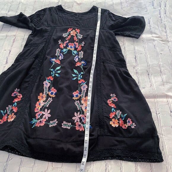 Free People Black Embroidered Lace Gauzy Mini Dress Perfectly Victorian S Boho - Picture 8 of 11